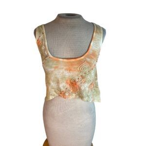 Humming Tie Dye Crop Cropped Tank Top Orange Yellow M Medium